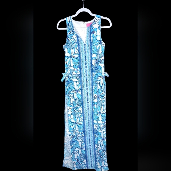Lilly Pulitzer Donna Maxi Romper Succulent Blue Pop Up Coronado Crab Size 00 - Picture 4 of 10
